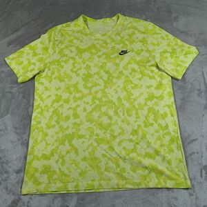 Nike Sportswear Shirt Mens XL Green Camo Club Embroidered Short Sleeve AOP Tee